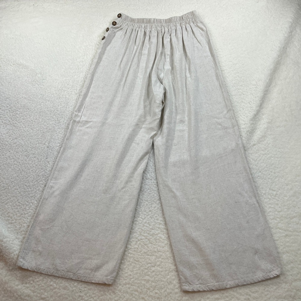 Sienna Sky Pants Womens M Beige CP1154 Linen Blend Wide Leg Side Button Boho - Picture 7 of 9